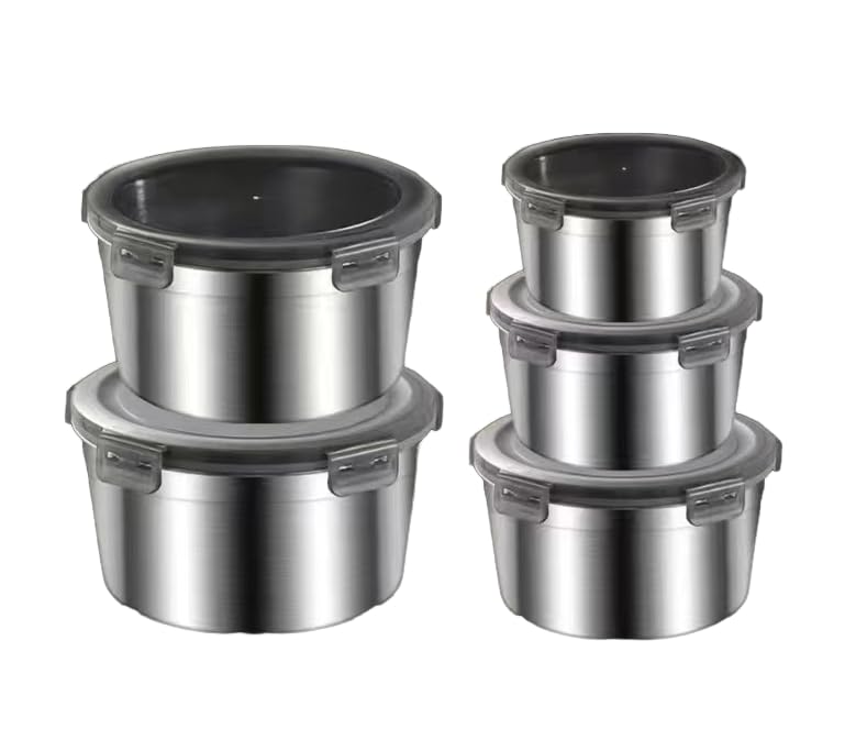 EleganceEssentials Stainless steel food storage containers leak proof & airtight lids for Kitchen,stainless steel bowl,meal prep lunch box,freezer and microwave safe (5-piece)