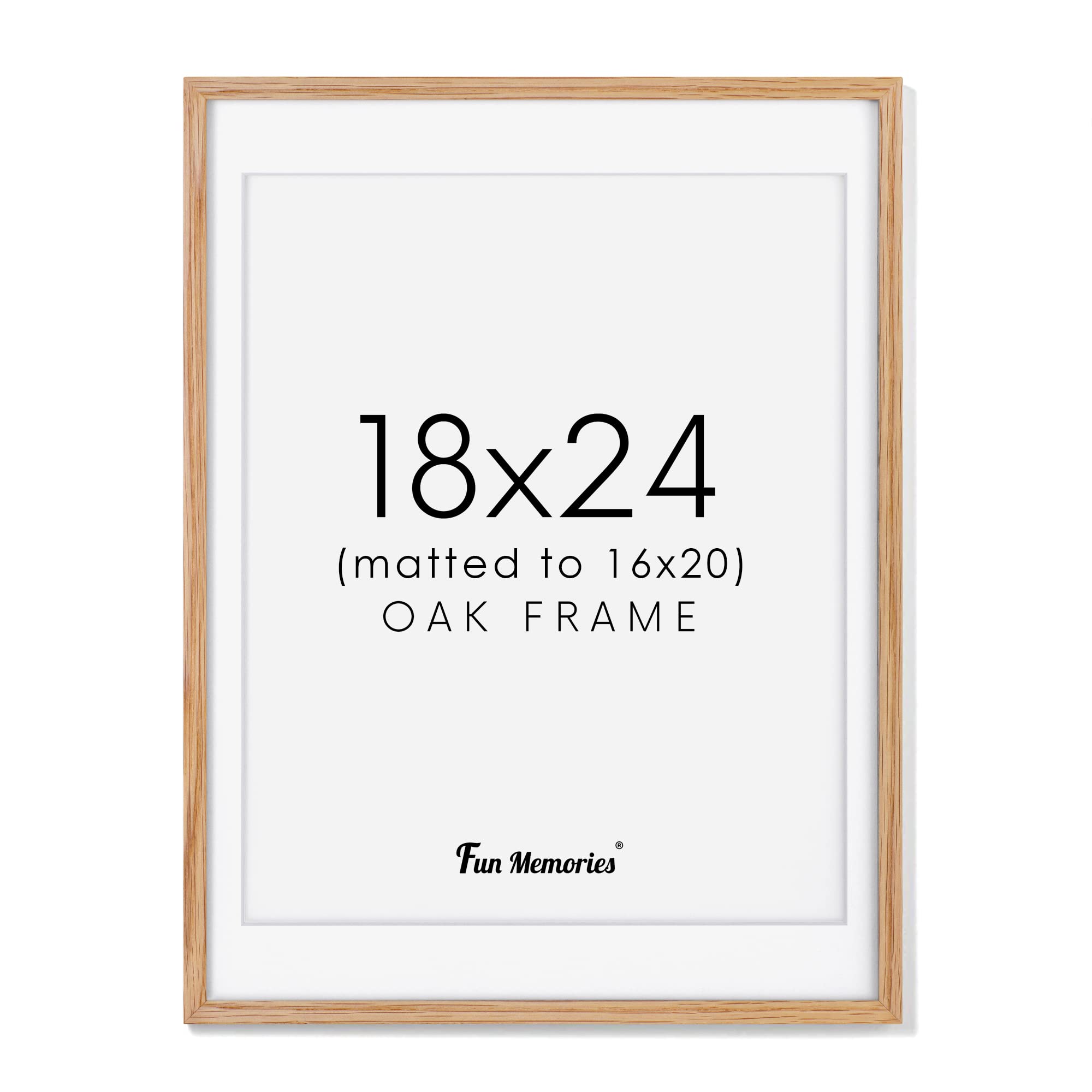 18x24 Picture Frame, Solid Oak Wood 18 x 24 Frame for Wall, 18x24 Oak Poster Frame with Real Glass, 18x24 Matted frame for 16x20, 18"x24" Wood Frame for Home Decor, Natural Oak Color, Set of 1