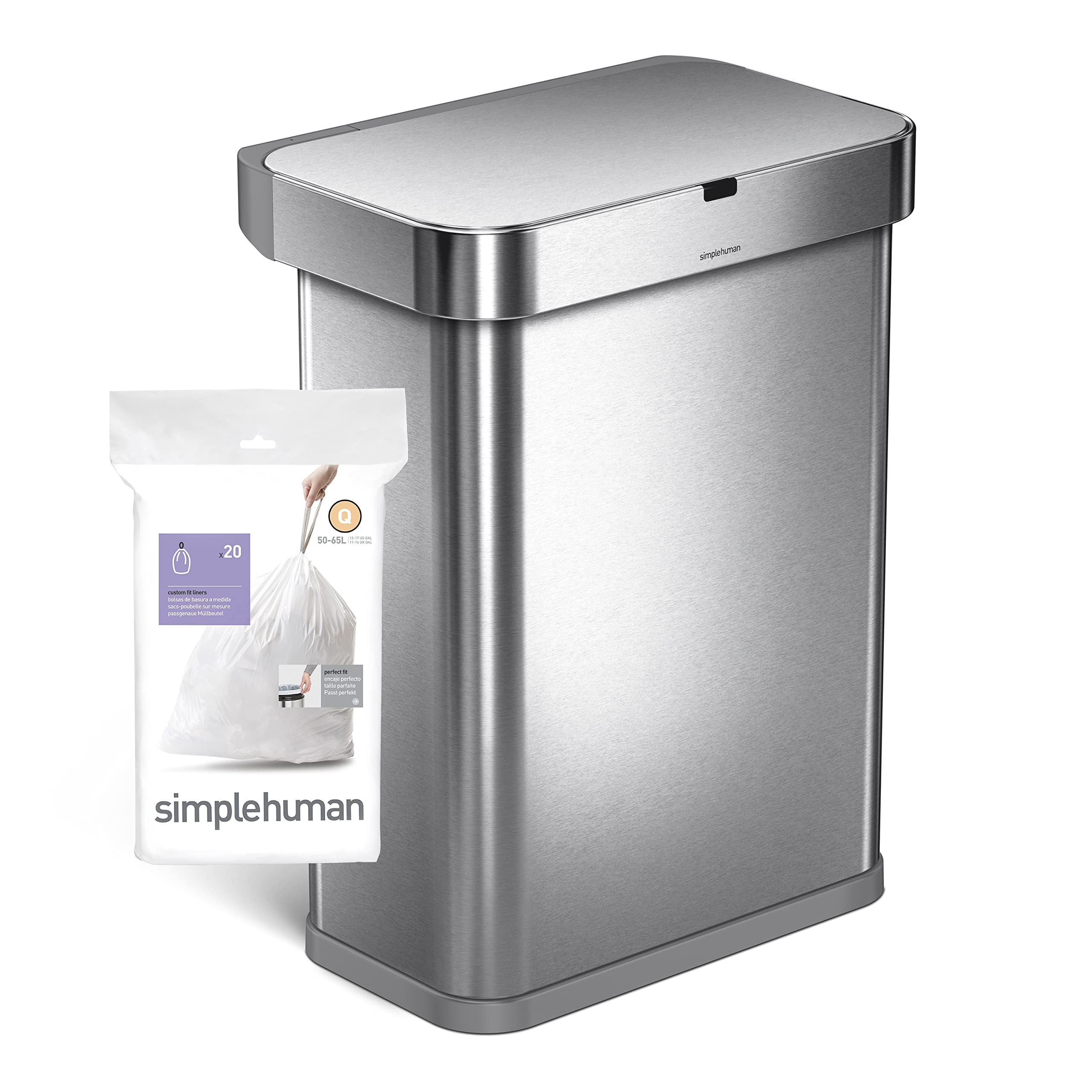 simplehuman Code Q 100 Count, Genuine Custom Fit Liners, Drawstring Trash Bags in Dispenser Packs, 50-65 Liter / 13-17 Gallon, White