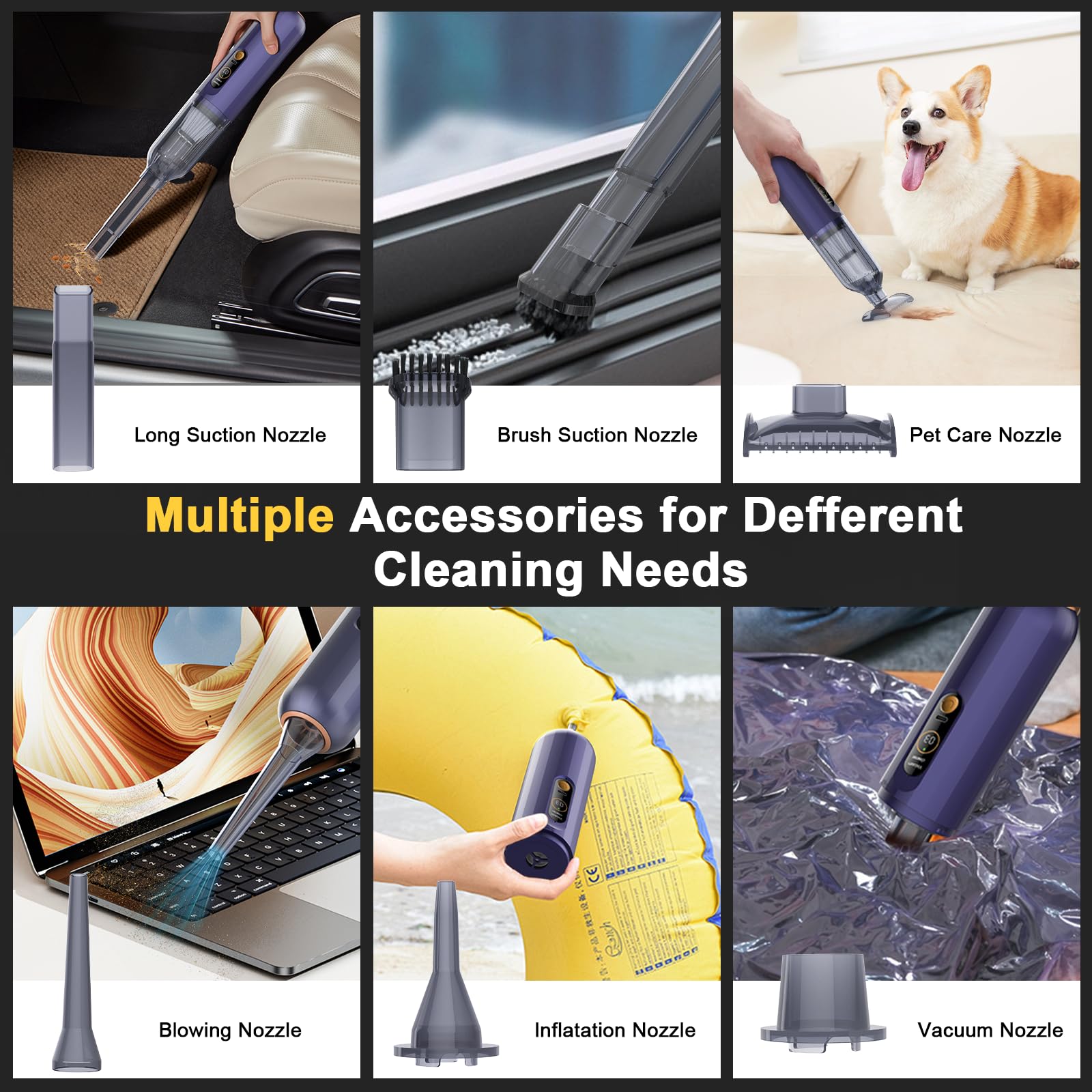 Cordless Handheld Vacuum Cleaner, 12000Pa Portable Car Vacuum with 3 Gear Speed Display, 4 in 1 Small Vacuum/Air Duster/Mini Blower/Hand Pump, Cordless Vacuum Cleaner for Car Keyboard Desk Home