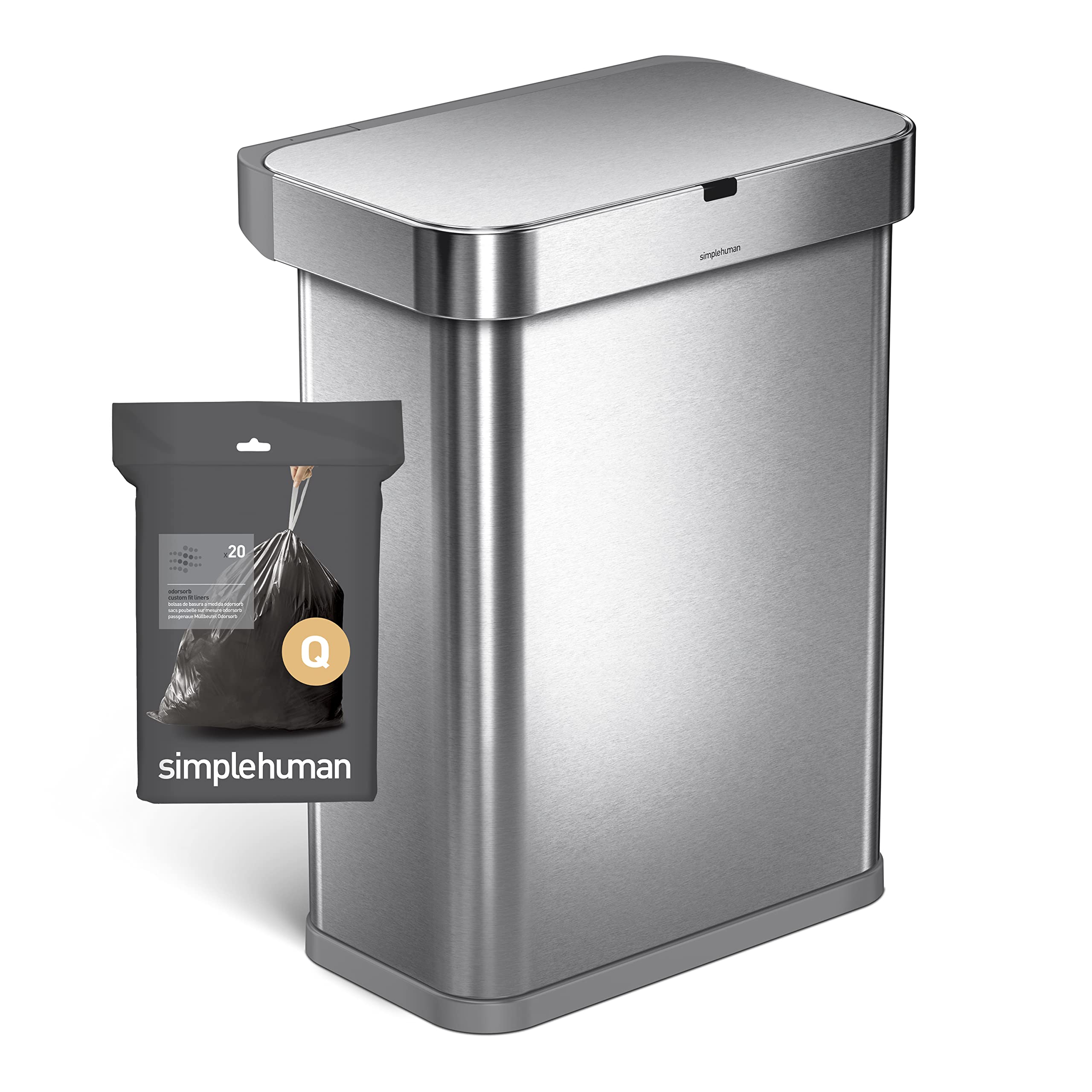 simplehuman Code Q 60 Count, Genuine Odorsorb Custom Fit Liners, Drawstring Odor Absorbing Trash Bags in Dispenser Packs, 50-65 Liter / 13-17 Gallon