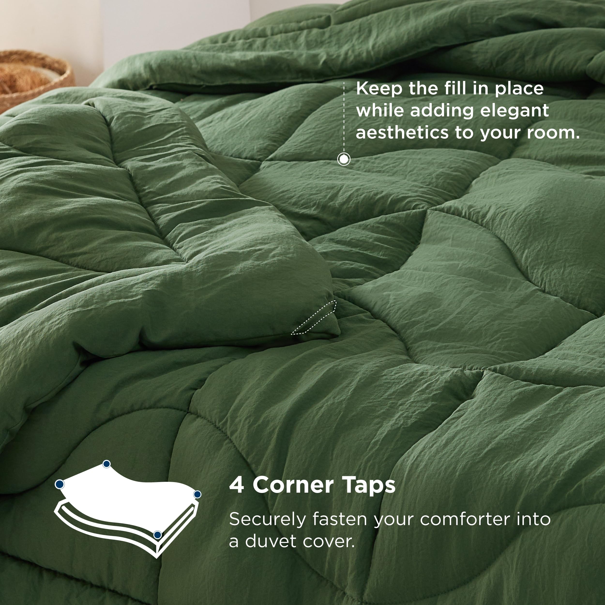 Bedsure Comforters Queen Size, Down Alternative Comforter for All Season, Soft Prewashed Comforter with 4 Tabs, Lightweight & Warm Bedding- Machine Washable (Olive Green, Queen, 88x88 inches)